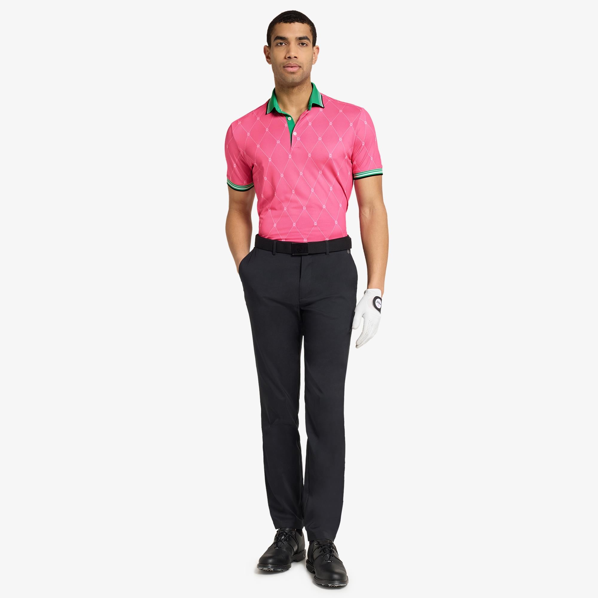 Galvin Green Miguel Ventil8+ Mens Golf Polo Shirt Pink/Golf Green